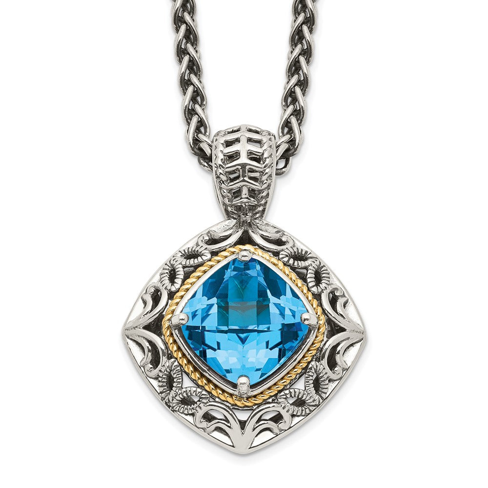 Shey Couture Sterling Silver with 14K Accent 18 Inch Antiqued Cushion Blue Topaz Necklace