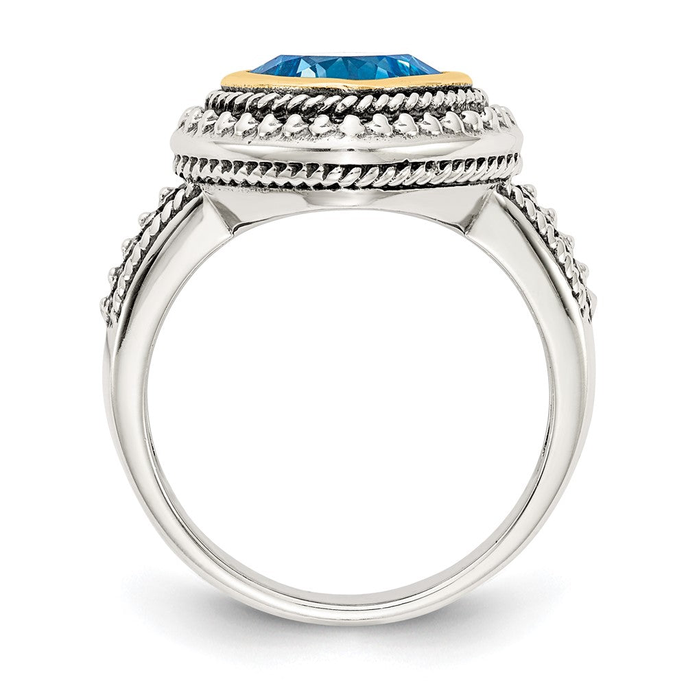 Shey Couture Sterling Silver with 14K Accent Antiqued Cushion Bezel Blue Topaz Ring