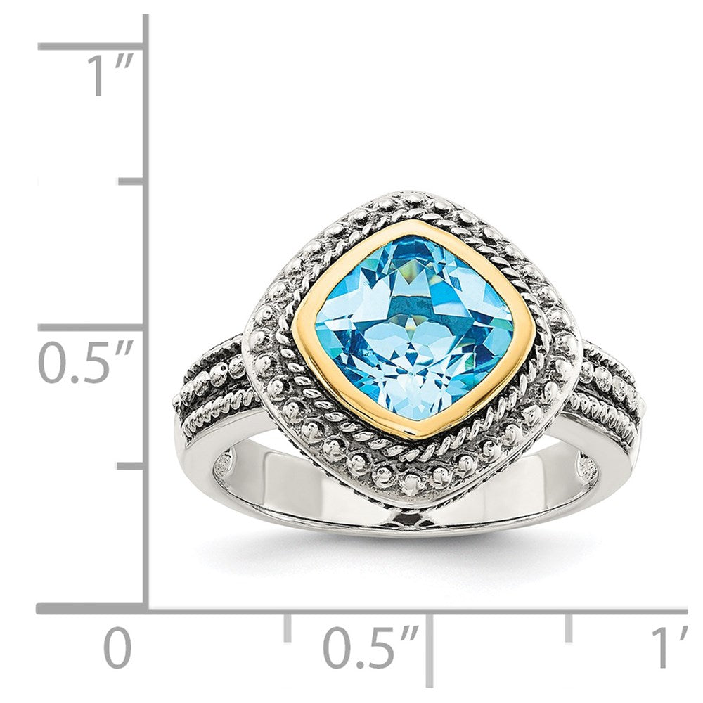 Shey Couture Sterling Silver with 14K Accent Antiqued Cushion Bezel Blue Topaz Ring