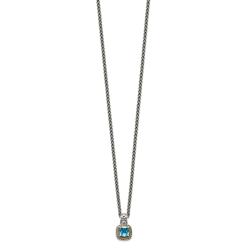 Shey Couture Sterling Silver with 14K Accent 18 Inch Antiqued Cushion Blue Topaz Necklace