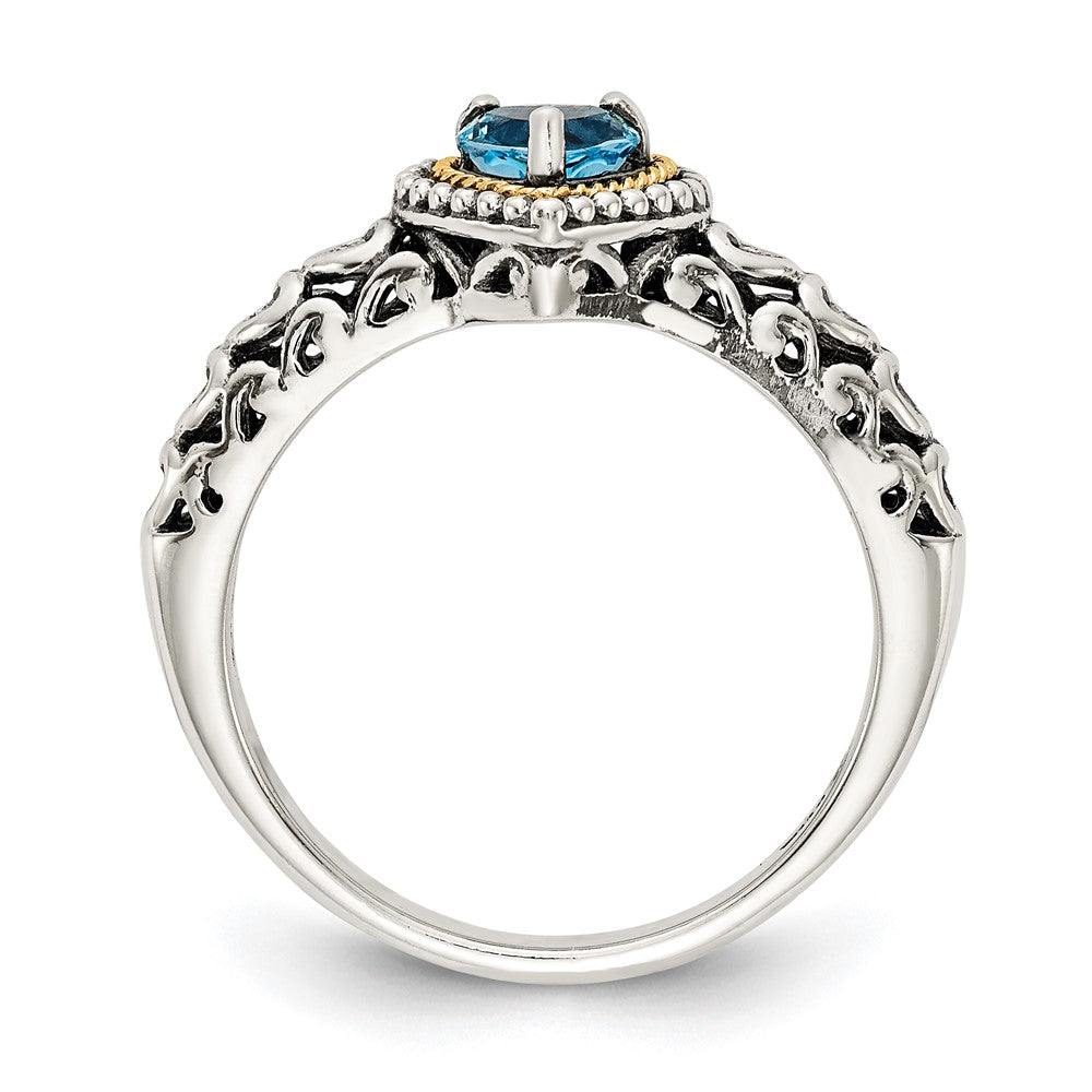 Shey Couture Sterling Silver with 14K Accent Antiqued Blue Topaz Heart Ring