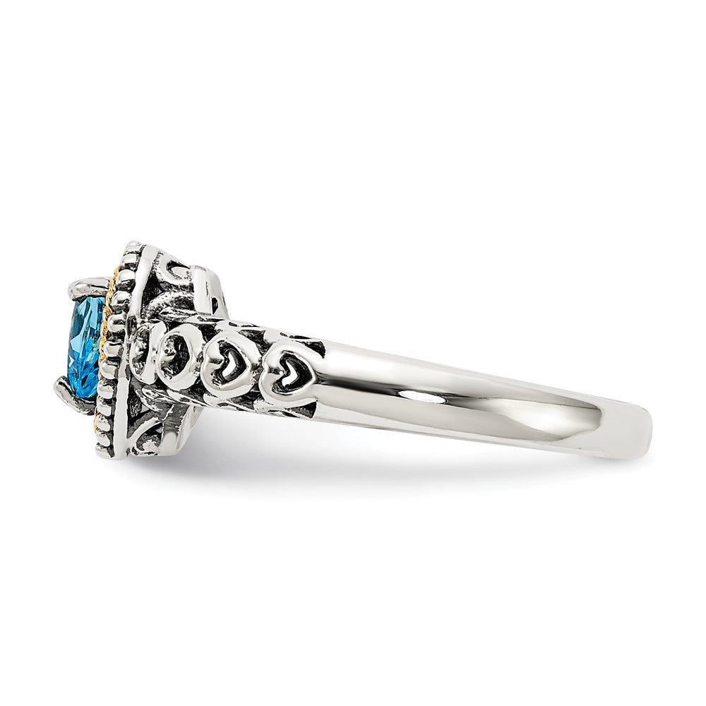 Shey Couture Sterling Silver with 14K Accent Antiqued Blue Topaz Heart Ring