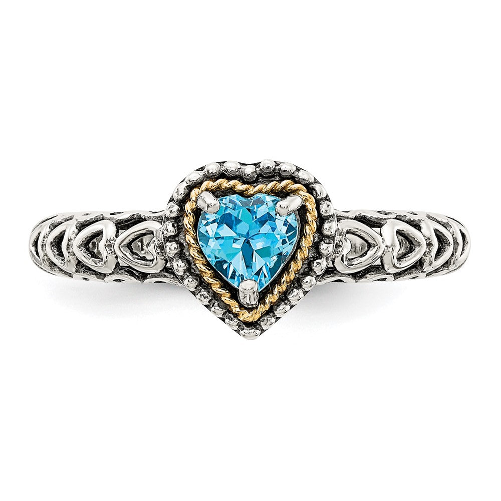 Shey Couture Sterling Silver with 14K Accent Antiqued Blue Topaz Heart Ring