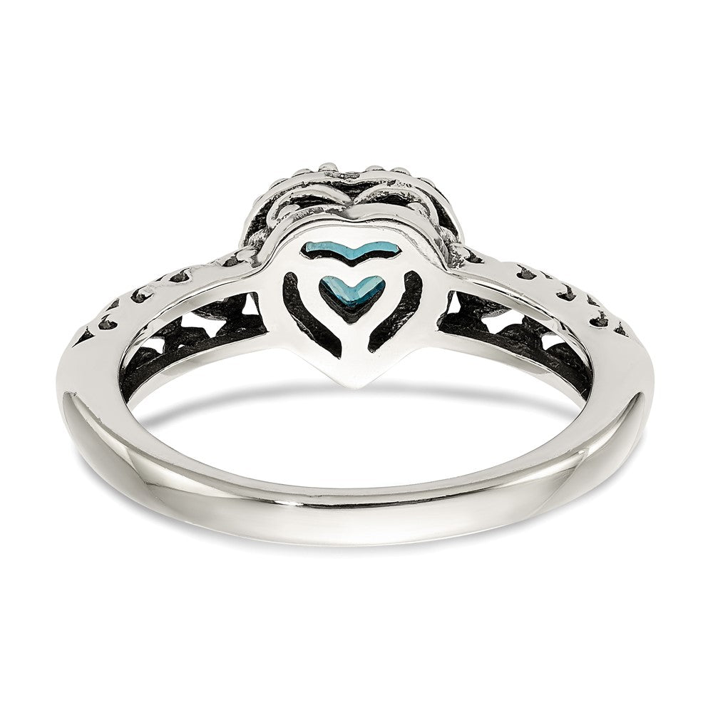 Shey Couture Sterling Silver with 14K Accent Antiqued Blue Topaz Heart Ring