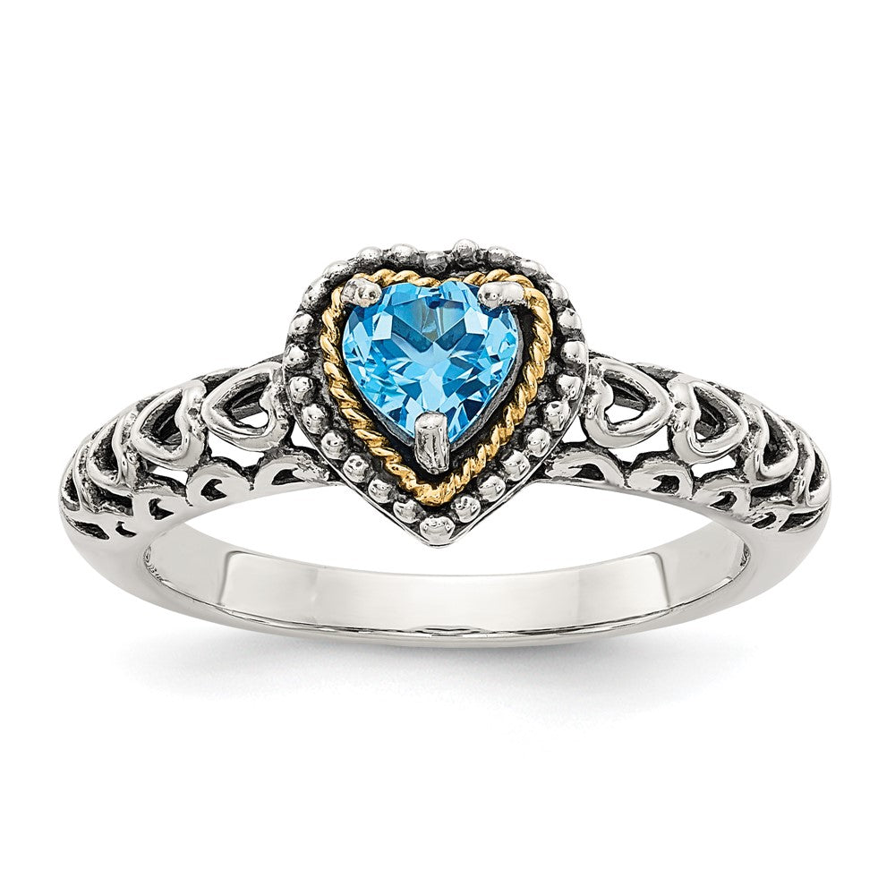 Shey Couture Sterling Silver with 14K Accent Antiqued Blue Topaz Heart Ring