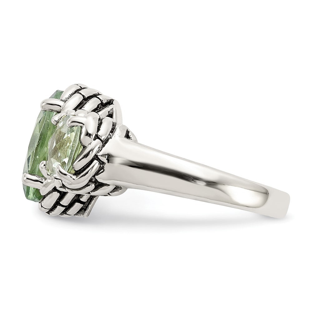 Shey Couture Sterling Silver Antiqued Oval and Round Green Quartz Ring