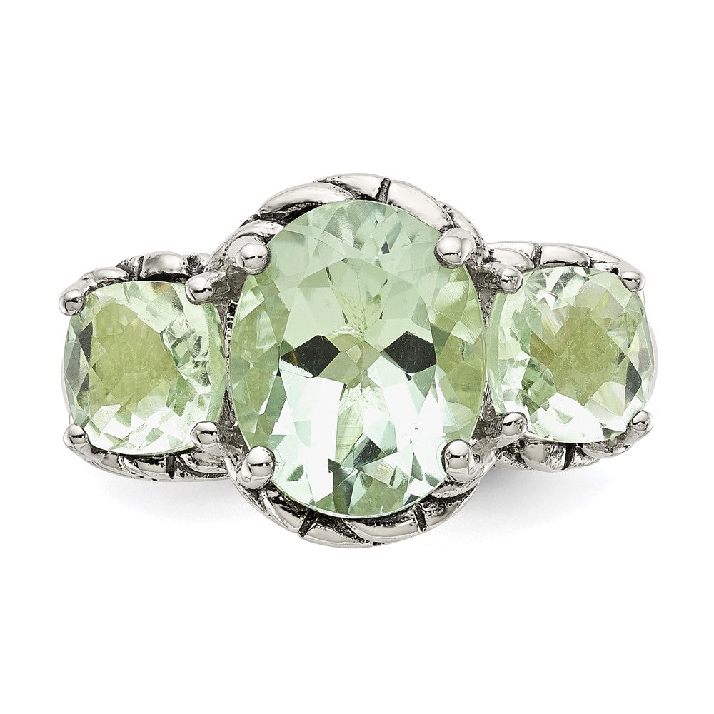 Shey Couture Sterling Silver Antiqued Oval and Round Green Quartz Ring