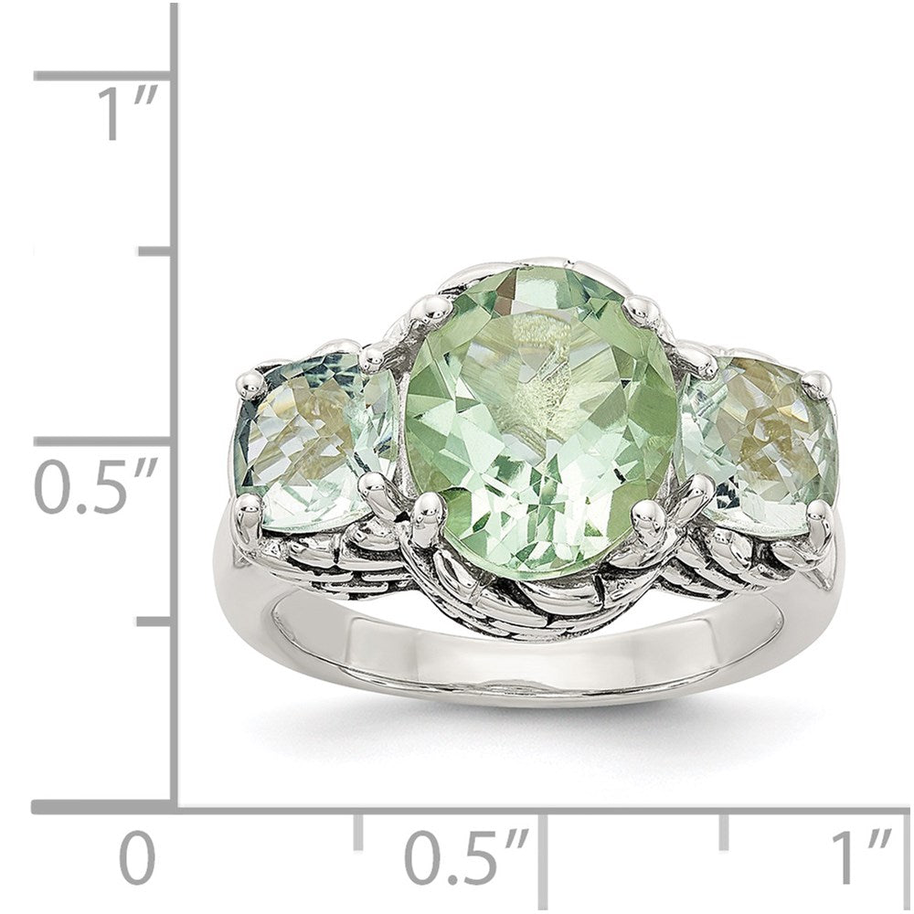 Shey Couture Sterling Silver Antiqued Oval and Round Green Quartz Ring