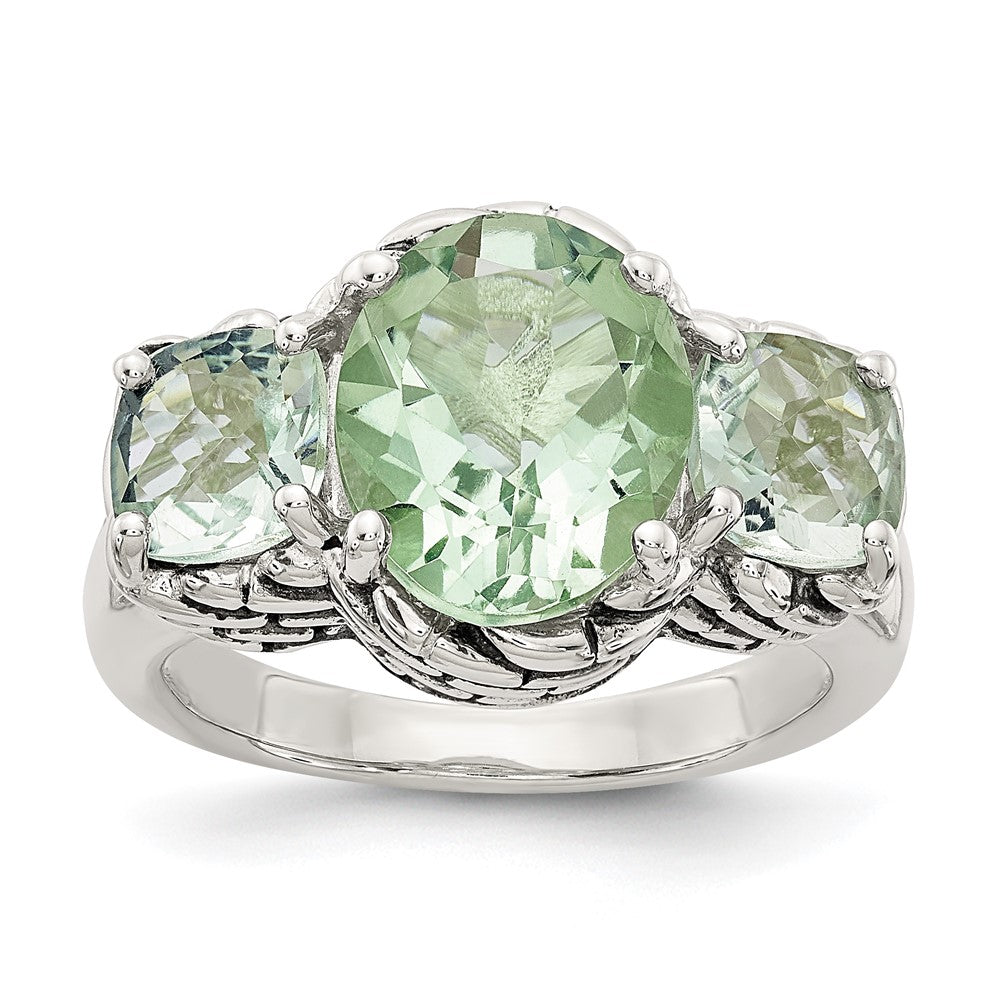 Shey Couture Sterling Silver Antiqued Oval and Round Green Quartz Ring