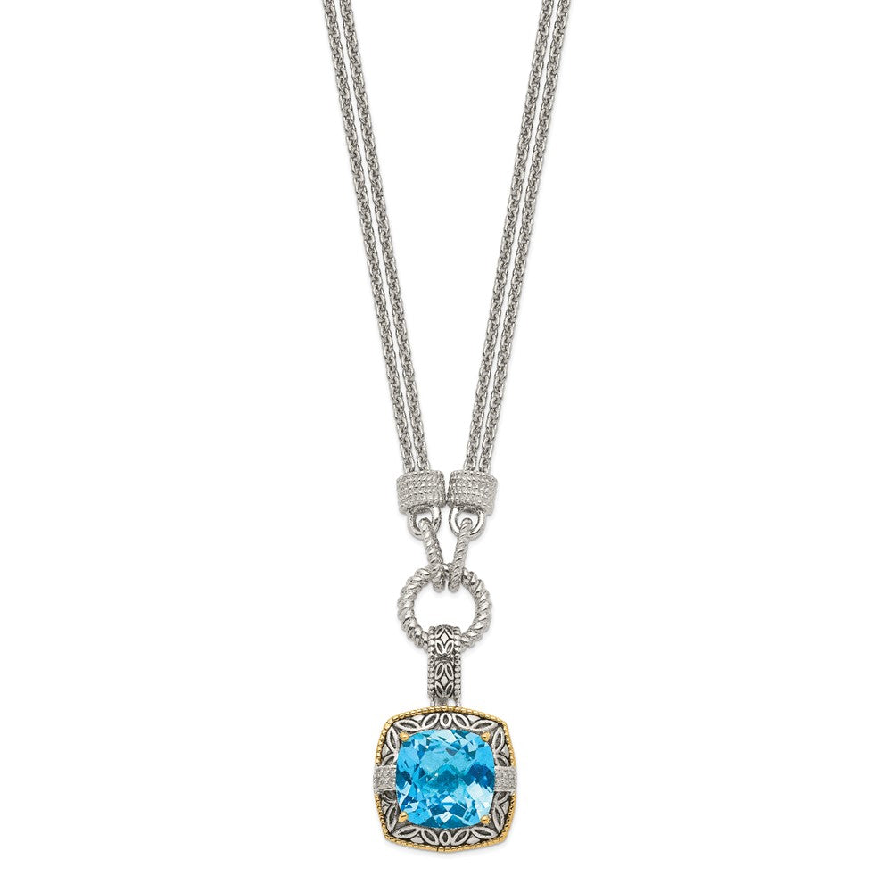 Shey Couture Sterling Silver with 14K Accent 17 Inch Antiqued Sky Blue Topaz and Diamond Necklace with 1 Inch Extender