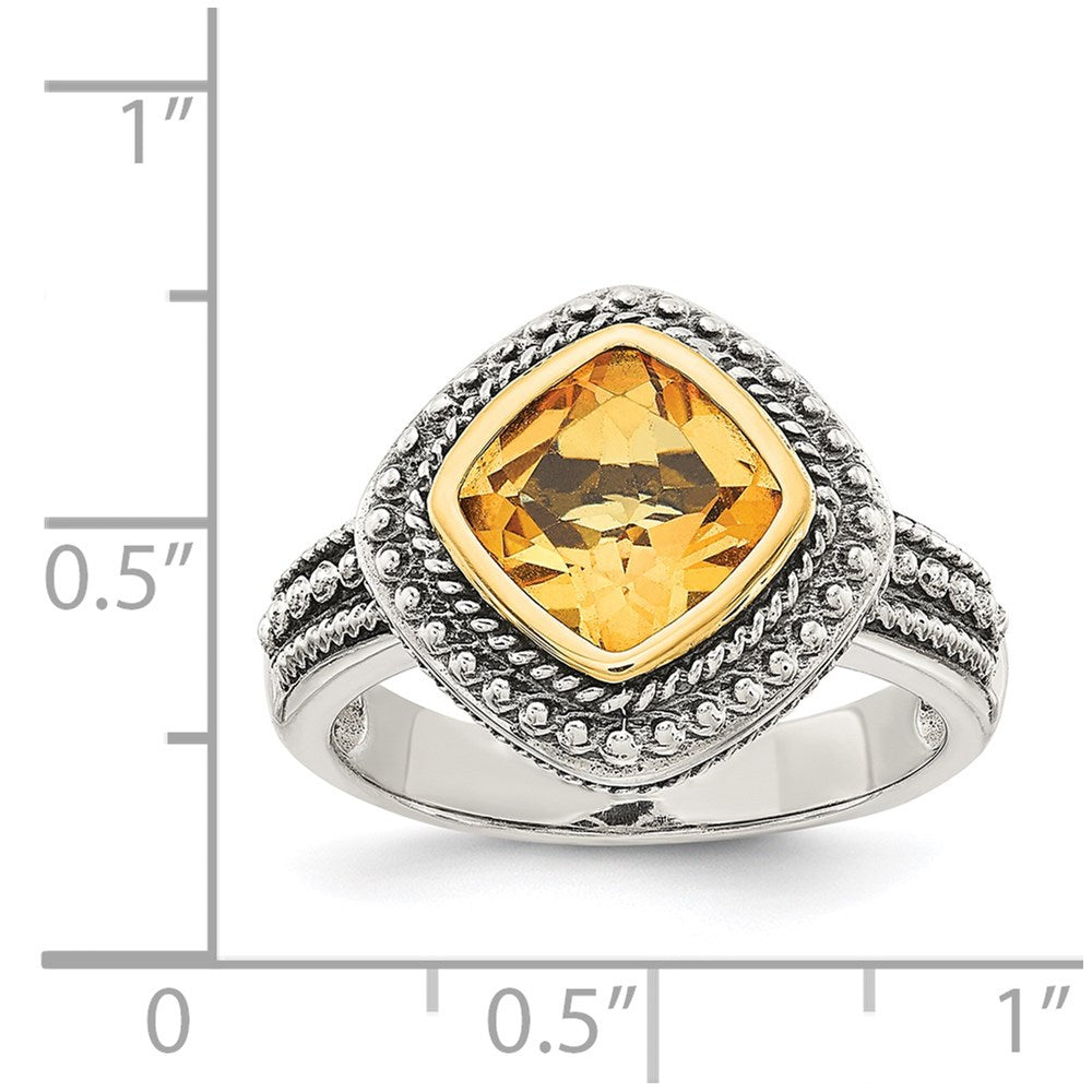 Shey Couture Sterling Silver with 14K Accent Antiqued Cushion Bezel Citrine Ring