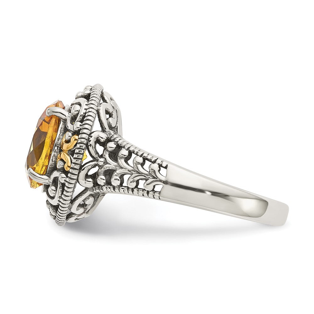 Shey Couture Sterling Silver with 14K Accent Antiqued Round Citrine Ring