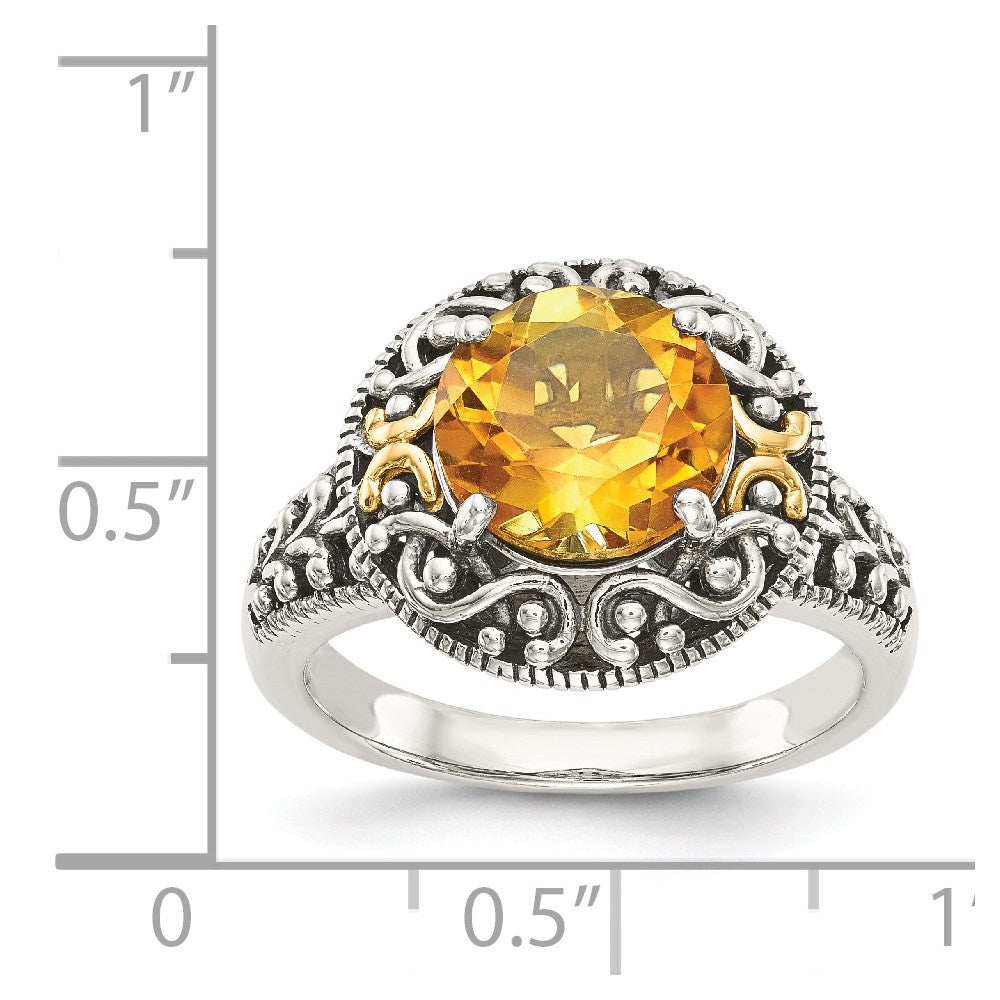 Shey Couture Sterling Silver with 14K Accent Antiqued Round Citrine Ring