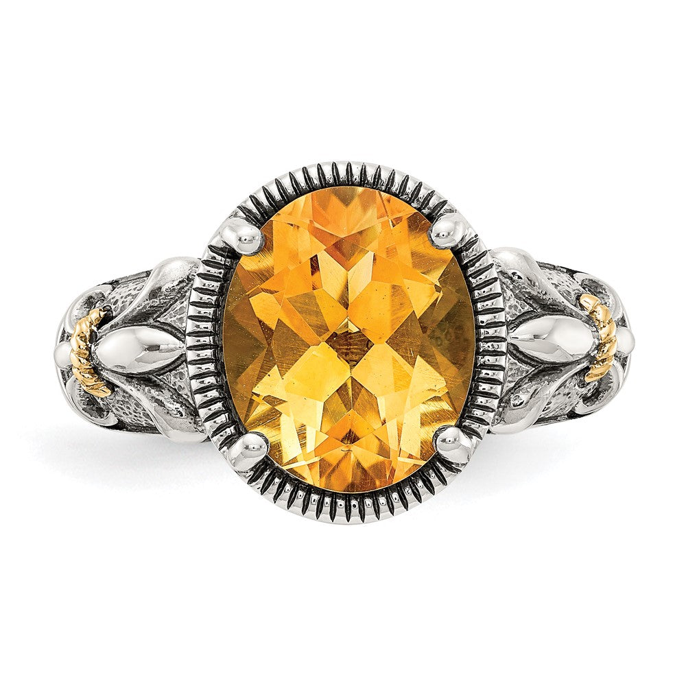 Shey Couture Sterling Silver with 14K Accent Antiqued Oval Citrine Ring