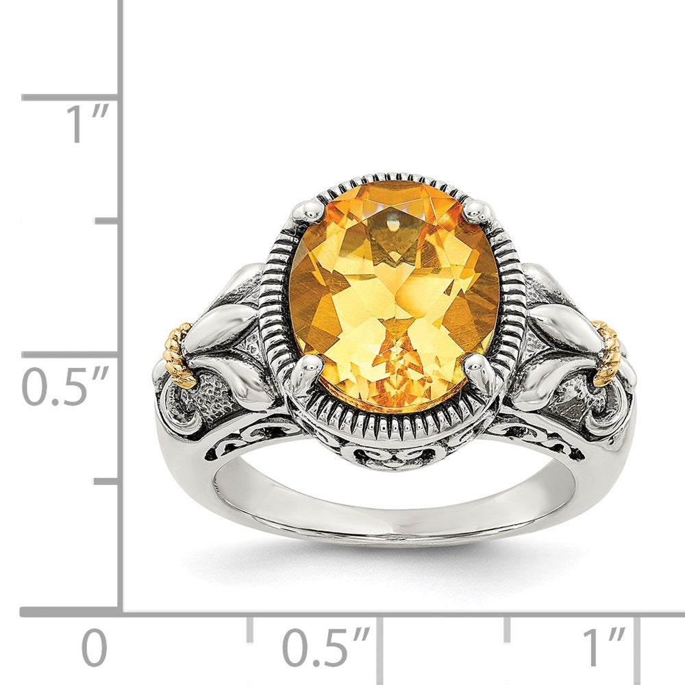 Shey Couture Sterling Silver with 14K Accent Antiqued Oval Citrine Ring