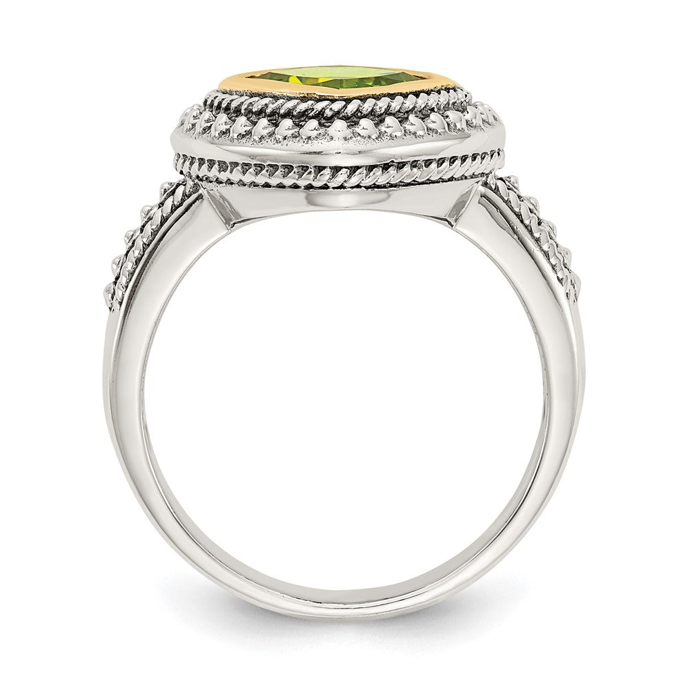 Shey Couture Sterling Silver with 14K Accent Antiqued Cushion Bezel Peridot Ring