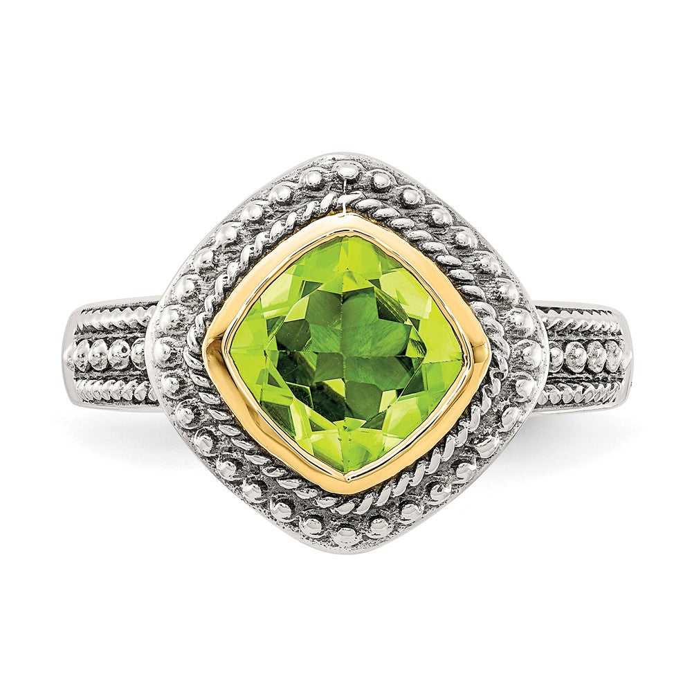 Shey Couture Sterling Silver with 14K Accent Antiqued Cushion Bezel Peridot Ring