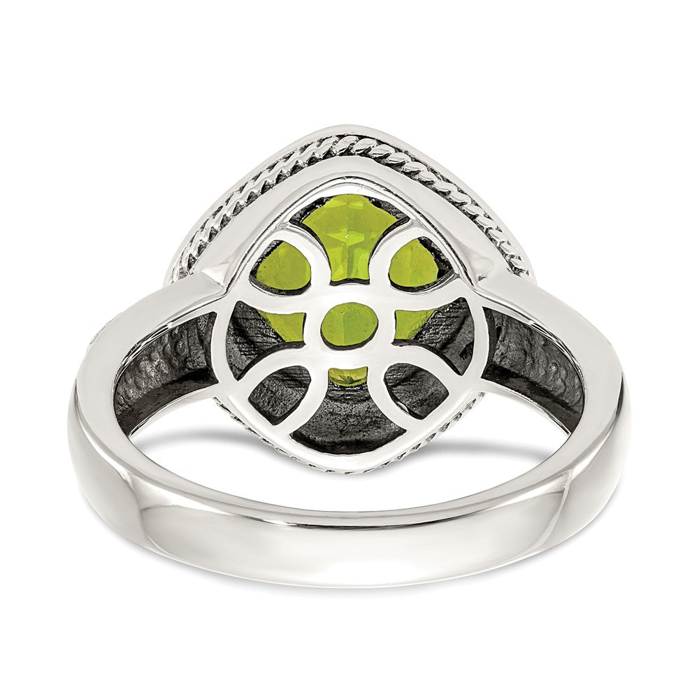 Shey Couture Sterling Silver with 14K Accent Antiqued Cushion Bezel Peridot Ring