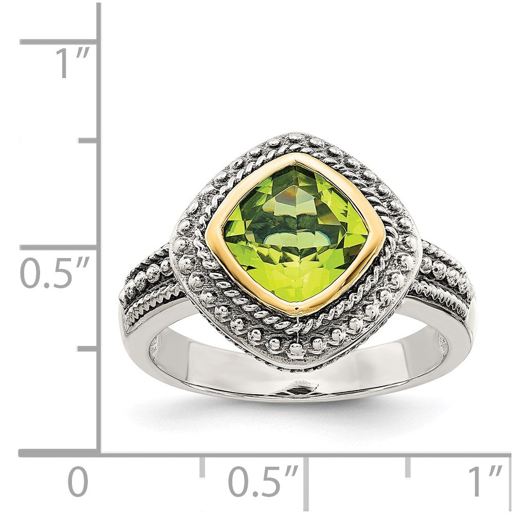 Shey Couture Sterling Silver with 14K Accent Antiqued Cushion Bezel Peridot Ring