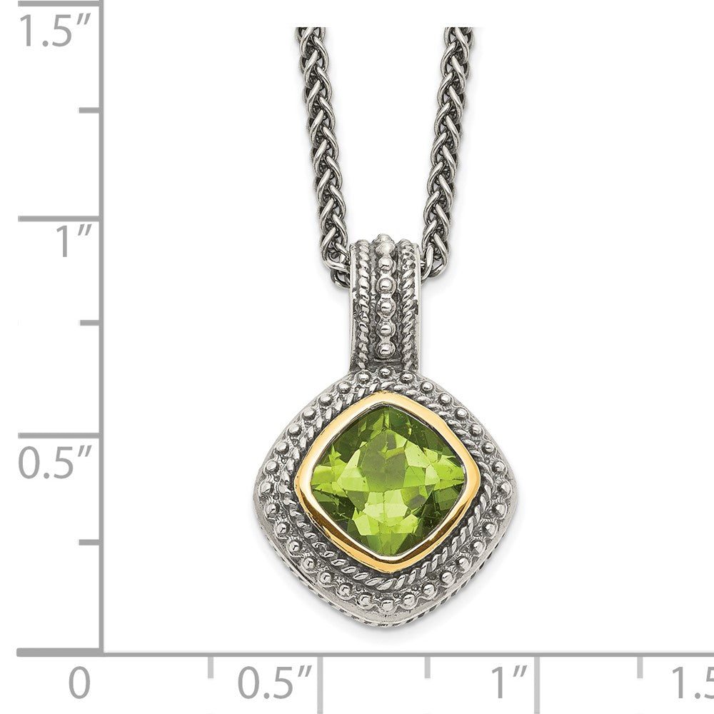 Shey Couture Sterling Silver with 14K Accent 18 Inch Antiqued Cushion Bezel Peridot Necklace