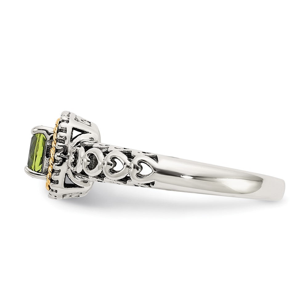 Shey Couture Sterling Silver with 14K Accent Antiqued Cushion Peridot Ring