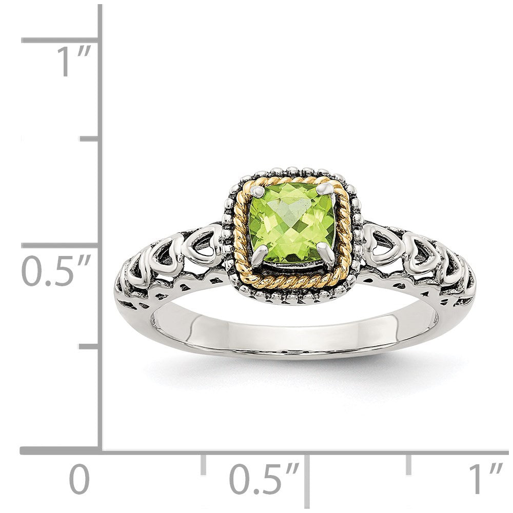 Shey Couture Sterling Silver with 14K Accent Antiqued Cushion Peridot Ring