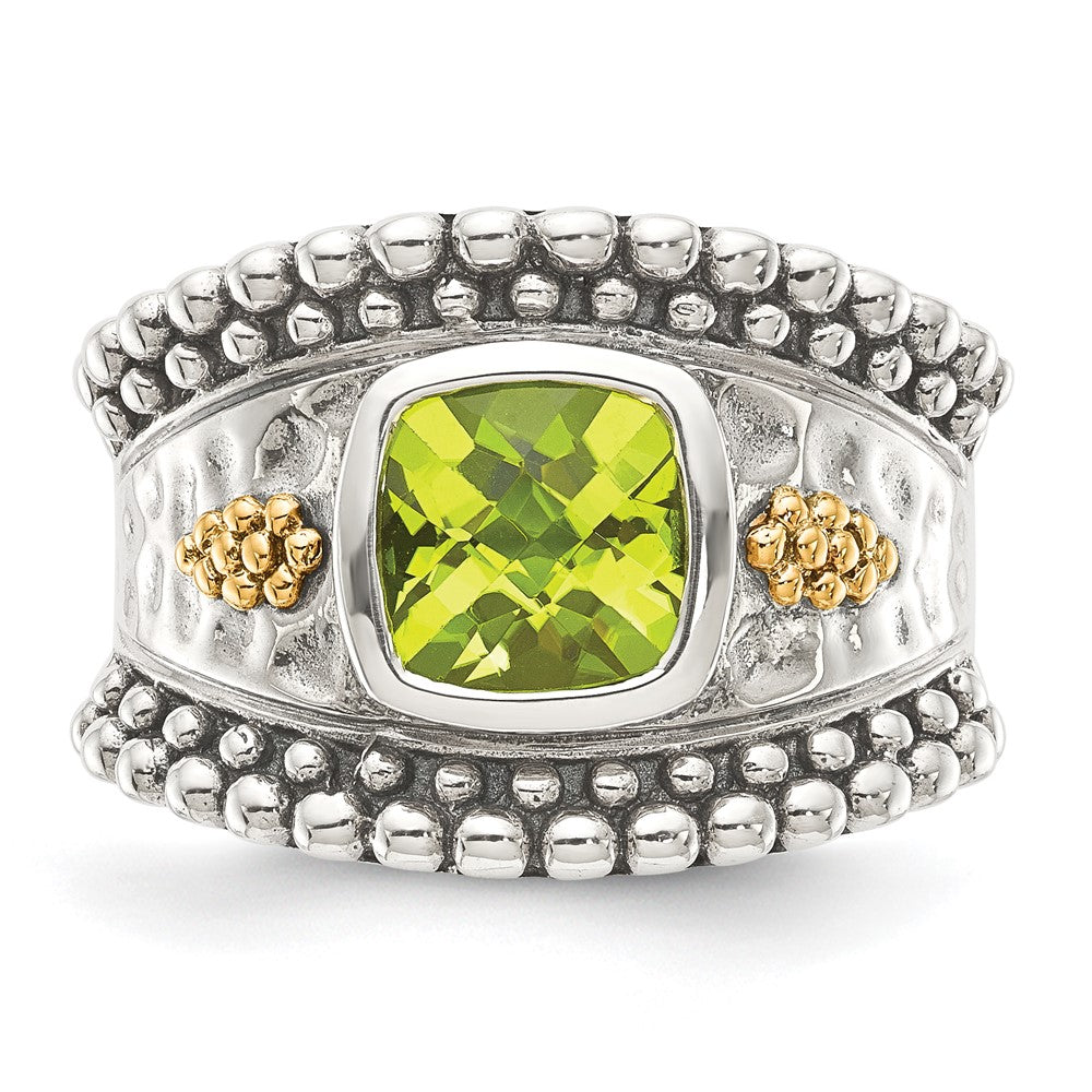 Shey Couture Sterling Silver with 14K Accent Antiqued Cushion Bezel Peridot Ring