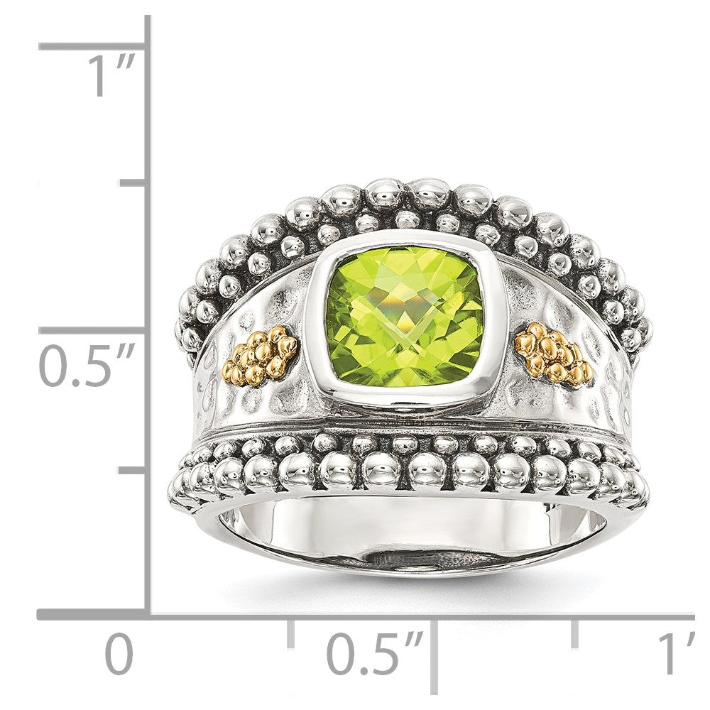 Shey Couture Sterling Silver with 14K Accent Antiqued Cushion Bezel Peridot Ring