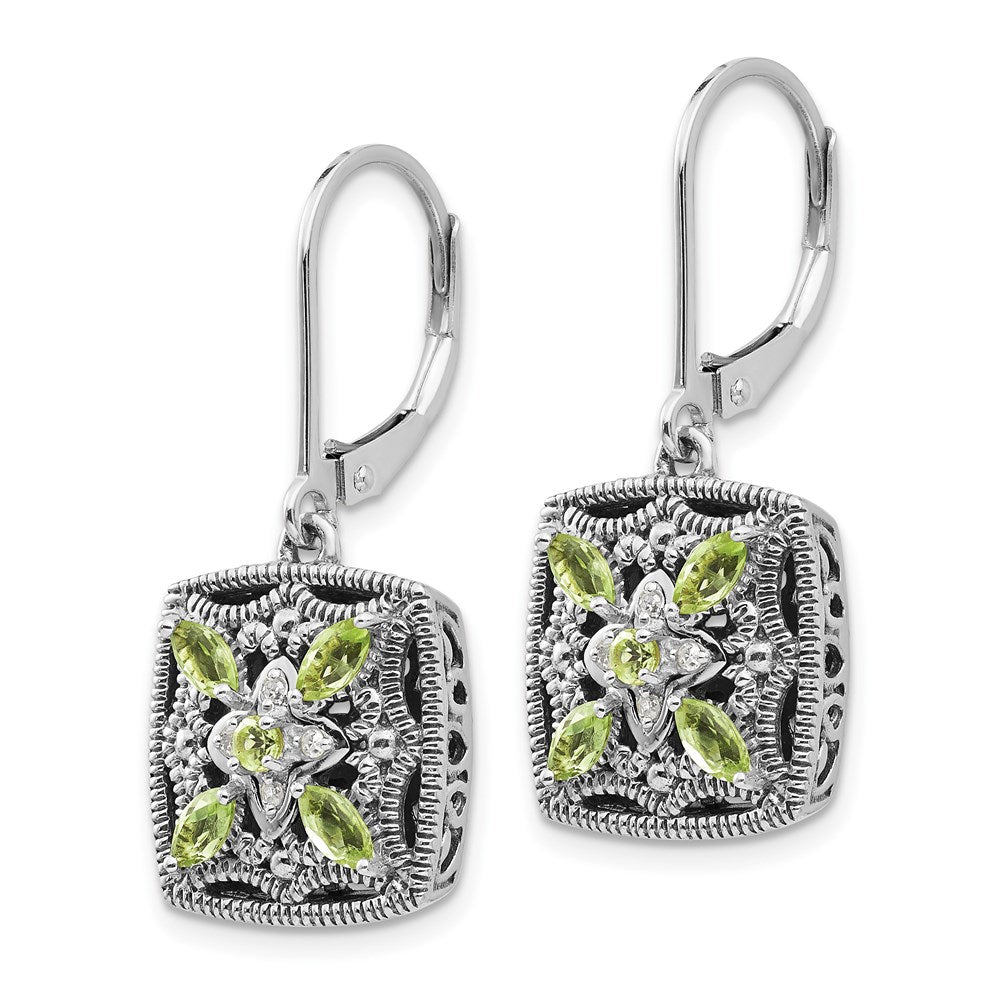 Shey Couture Sterling Silver with 14K Accent Antiqued Diamond and Marquise Peridot Leverback Earrings