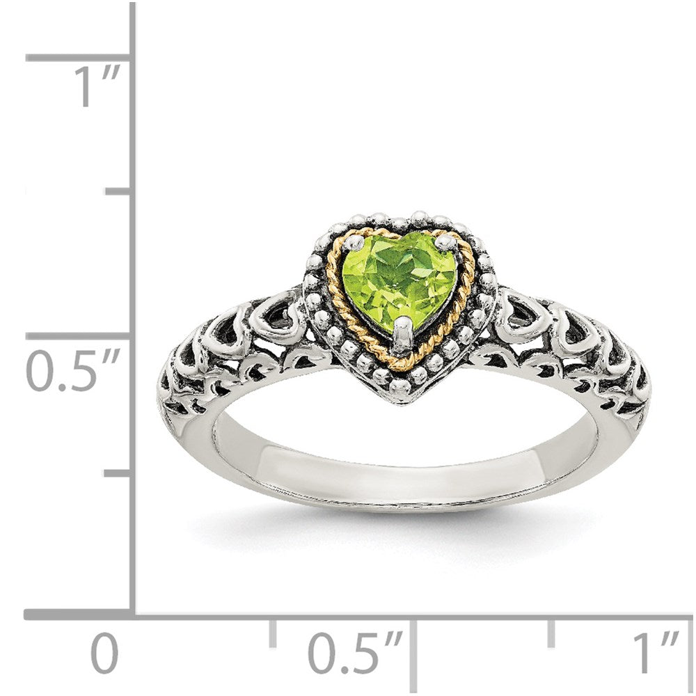 Shey Couture Sterling Silver with 14K Accent Antiqued Heart Peridot Ring