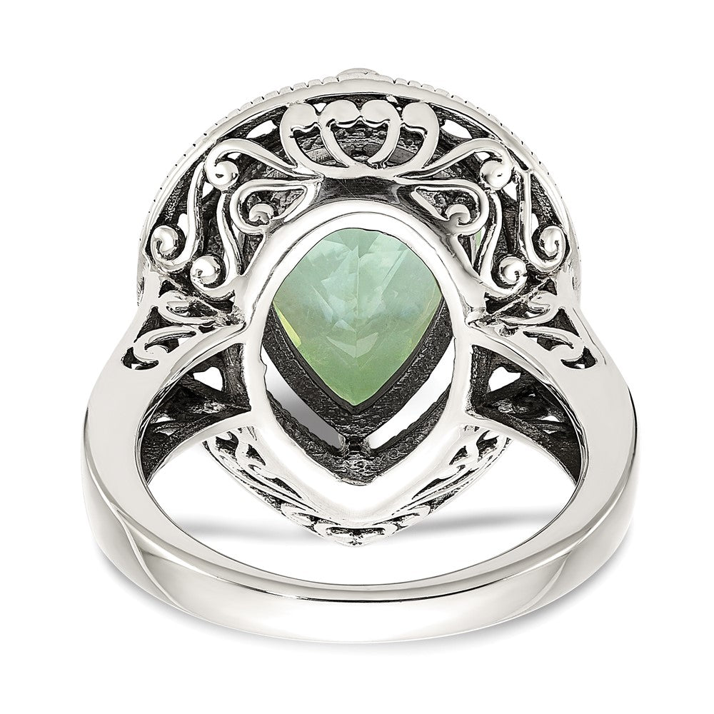 Shey Couture Sterling Silver with 14K Accent Antiqued Diamond and Pear Shaped Green Quartz Ring