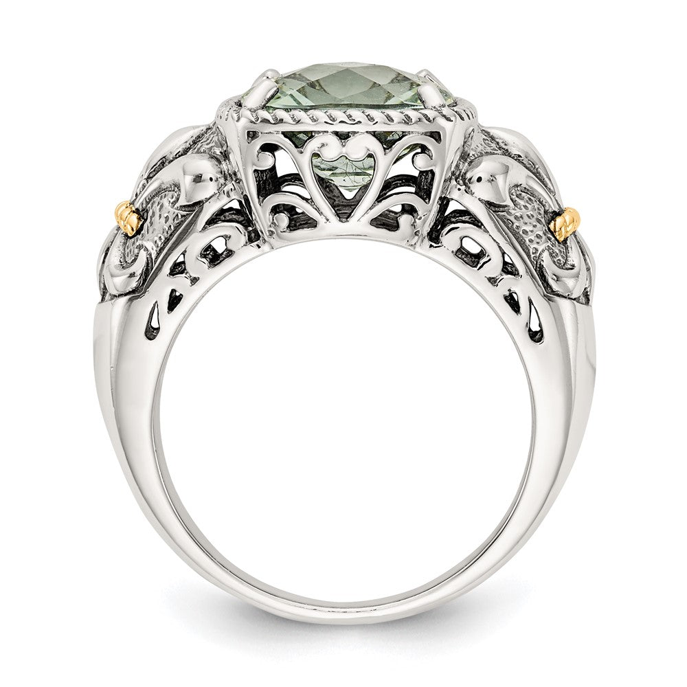 Shey Couture Sterling Silver with 14K Accent Antiqued Cushion Green Quartz Ring