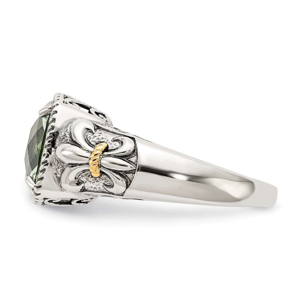 Shey Couture Sterling Silver with 14K Accent Antiqued Cushion Green Quartz Ring