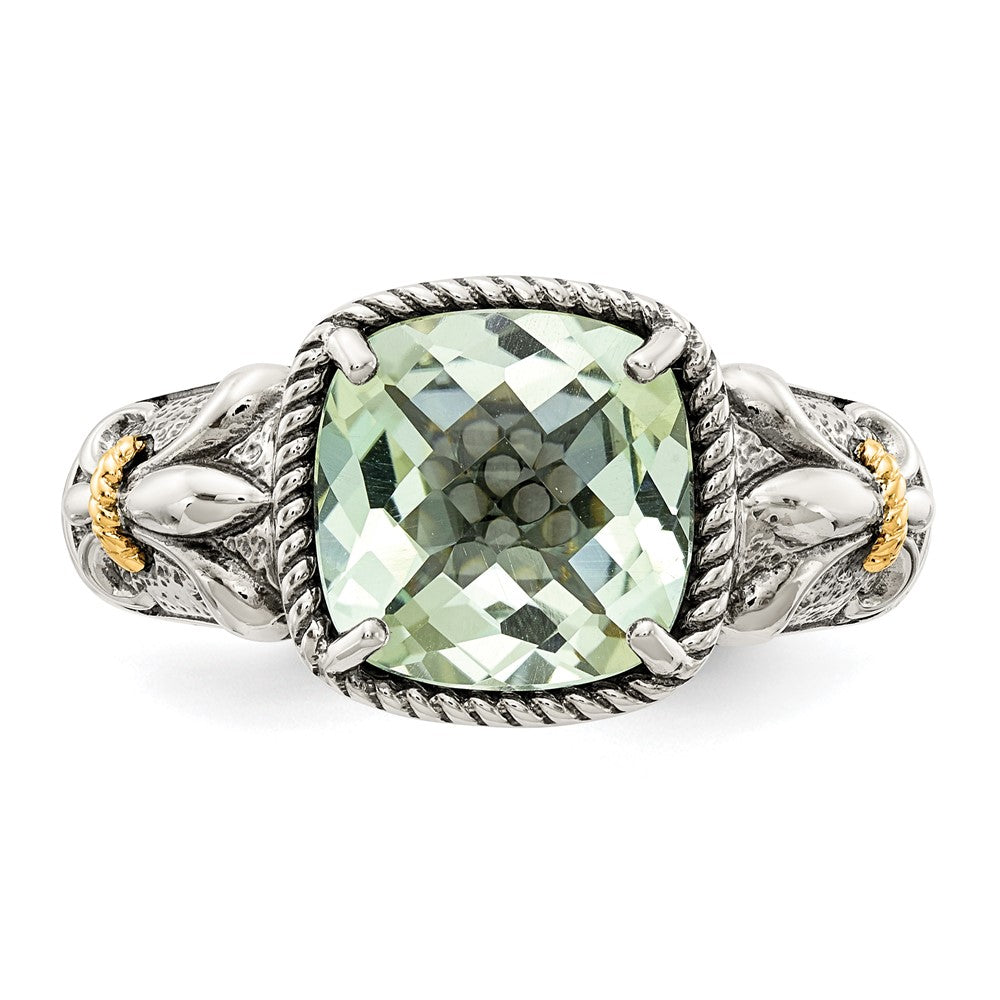 Shey Couture Sterling Silver with 14K Accent Antiqued Cushion Green Quartz Ring