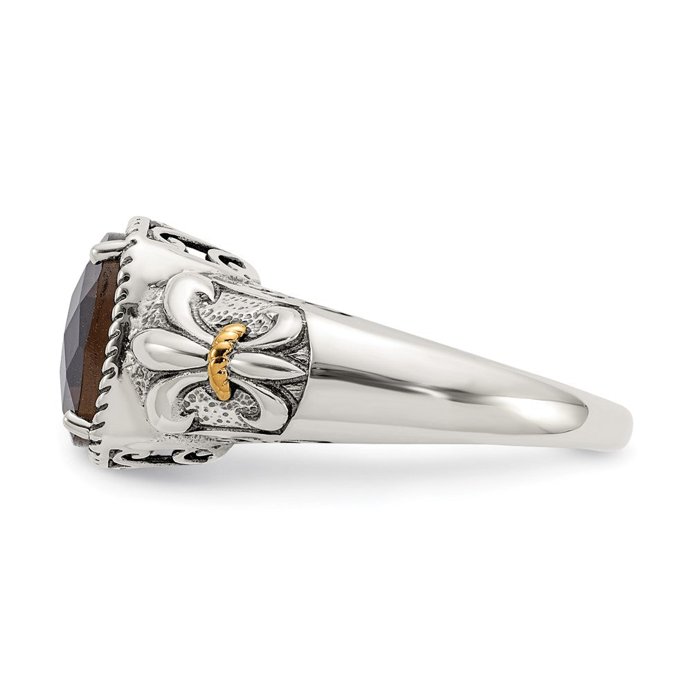 Shey Couture Sterling Silver with 14K Accent Antiqued Cushion Smoky Quartz Ring