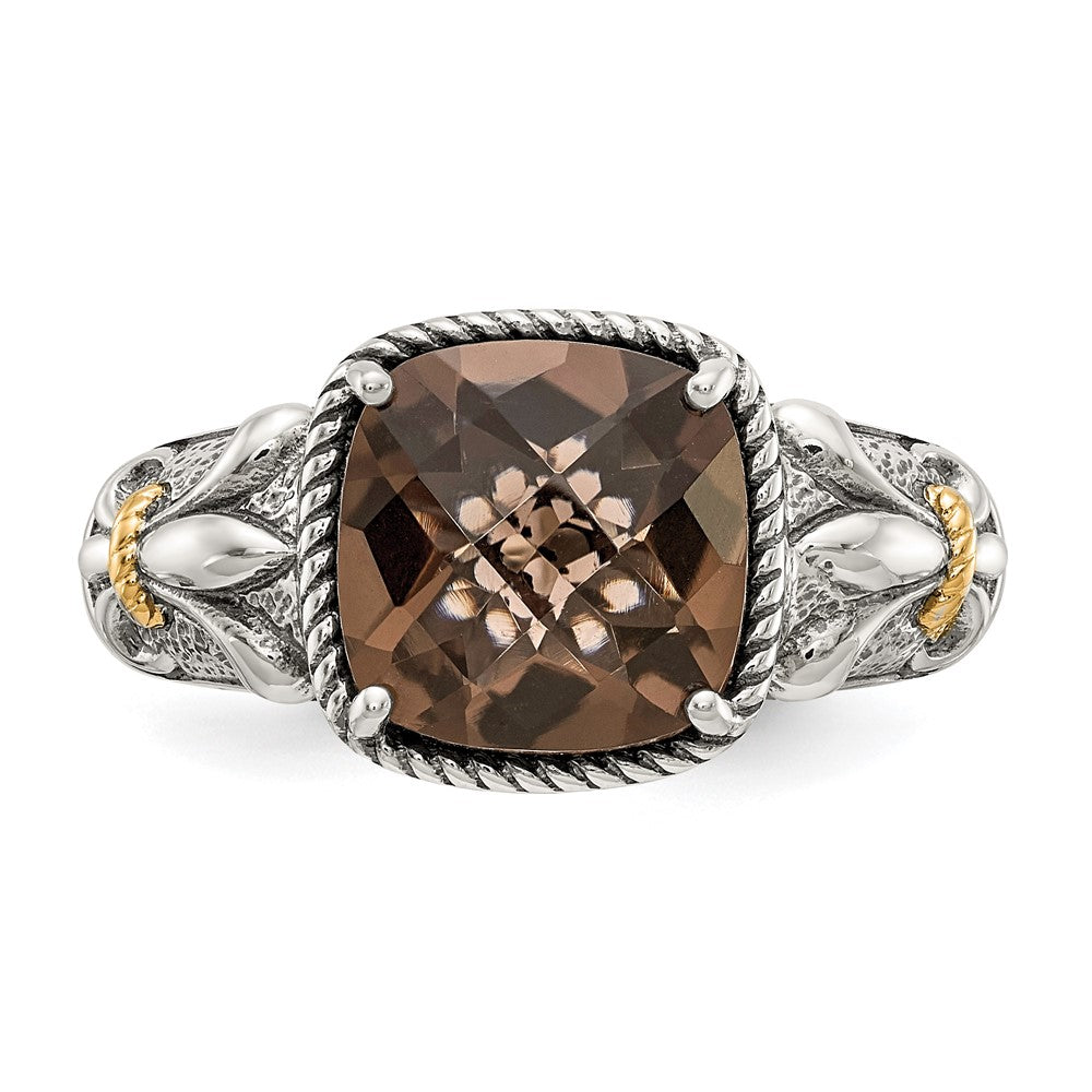 Shey Couture Sterling Silver with 14K Accent Antiqued Cushion Smoky Quartz Ring