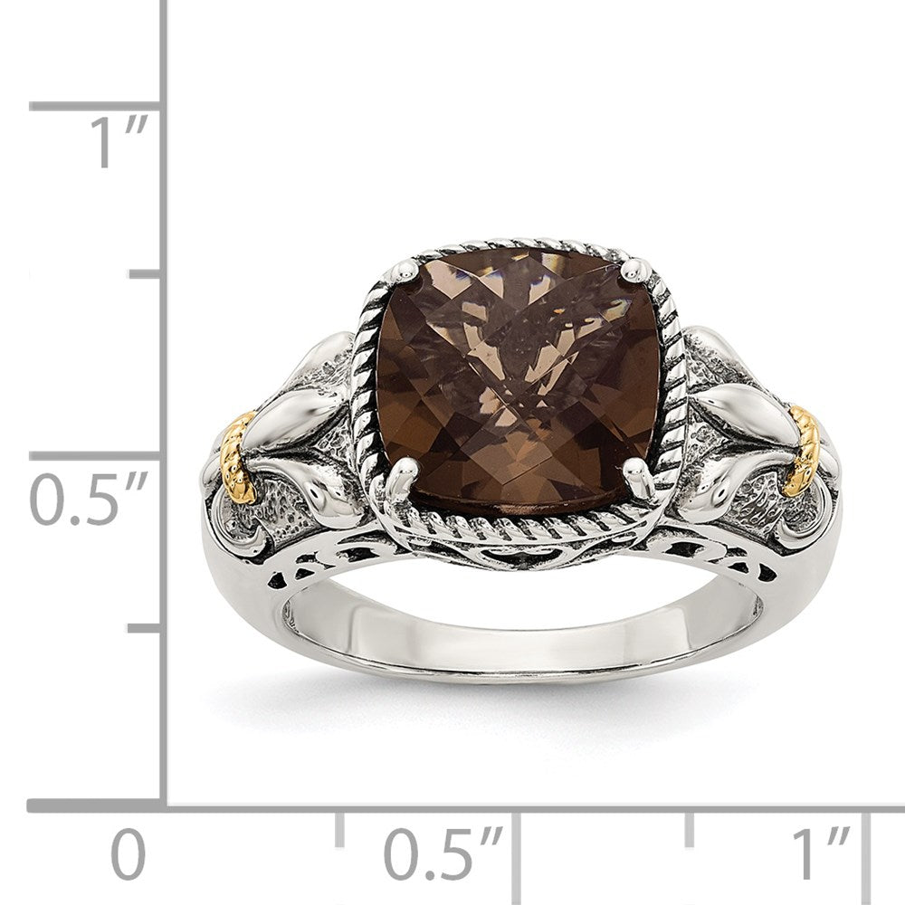 Shey Couture Sterling Silver with 14K Accent Antiqued Cushion Smoky Quartz Ring