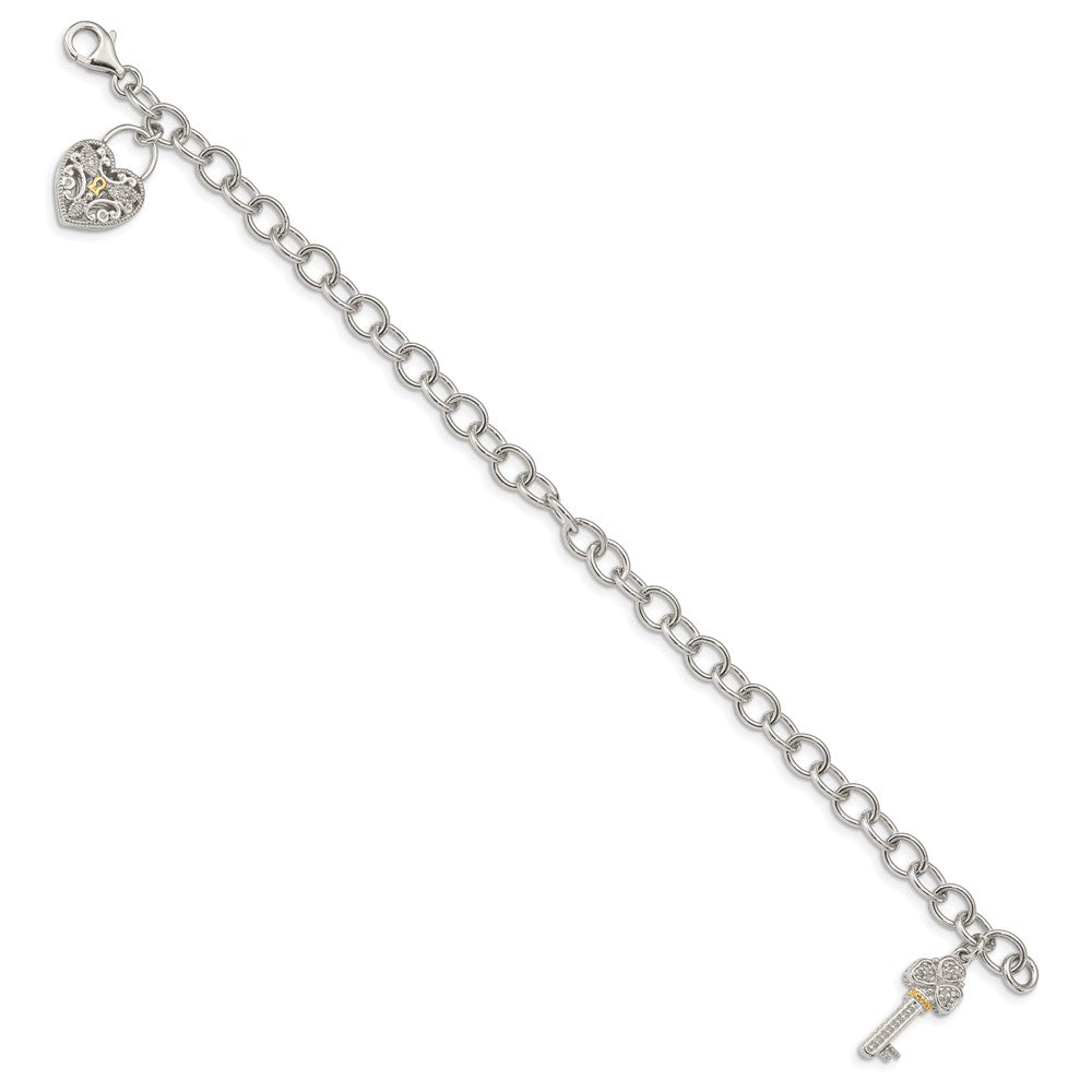 Shey Couture Sterling Silver Rhodium-plated with 14K Accent 7.5 Inch Diamond Heart Lock and Key Bracelet