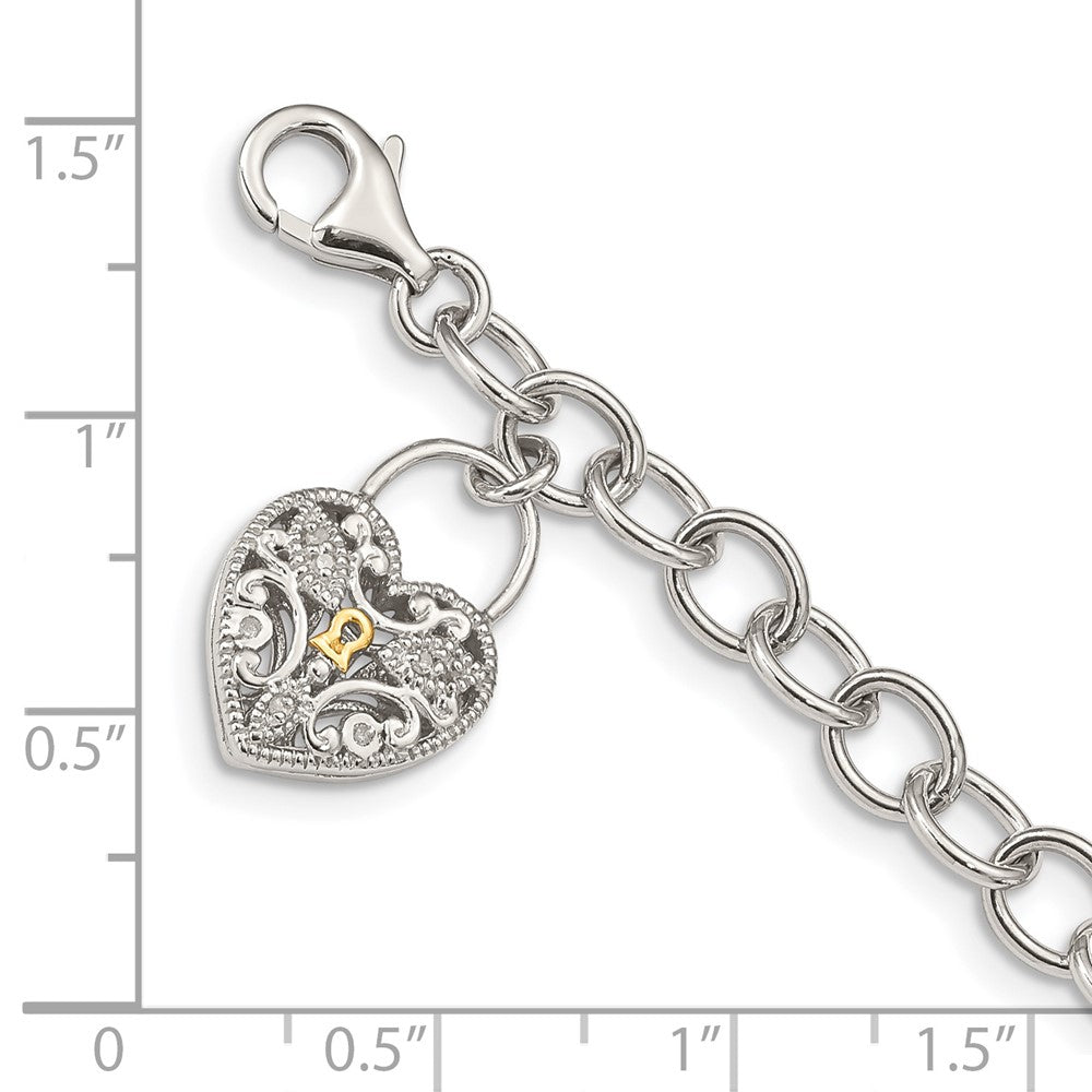 Shey Couture Sterling Silver Rhodium-plated with 14K Accent 7.5 Inch Diamond Heart Lock and Key Bracelet