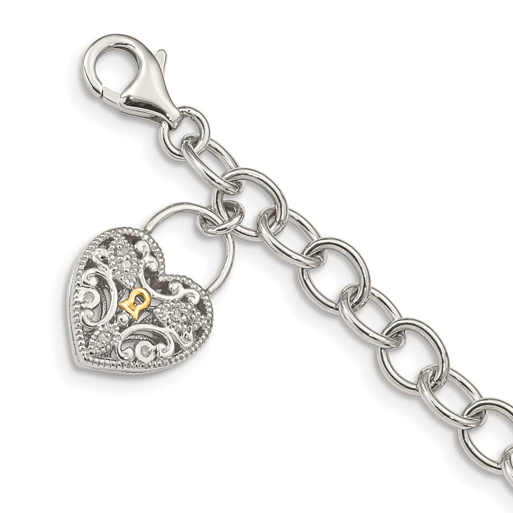 Shey Couture Sterling Silver Rhodium-plated with 14K Accent 7.5 Inch Diamond Heart Lock and Key Bracelet