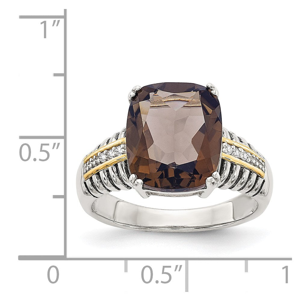 Shey Couture Sterling Silver with 14K Accent Antiqued Cushion Smoky Quartz and Diamond Ring