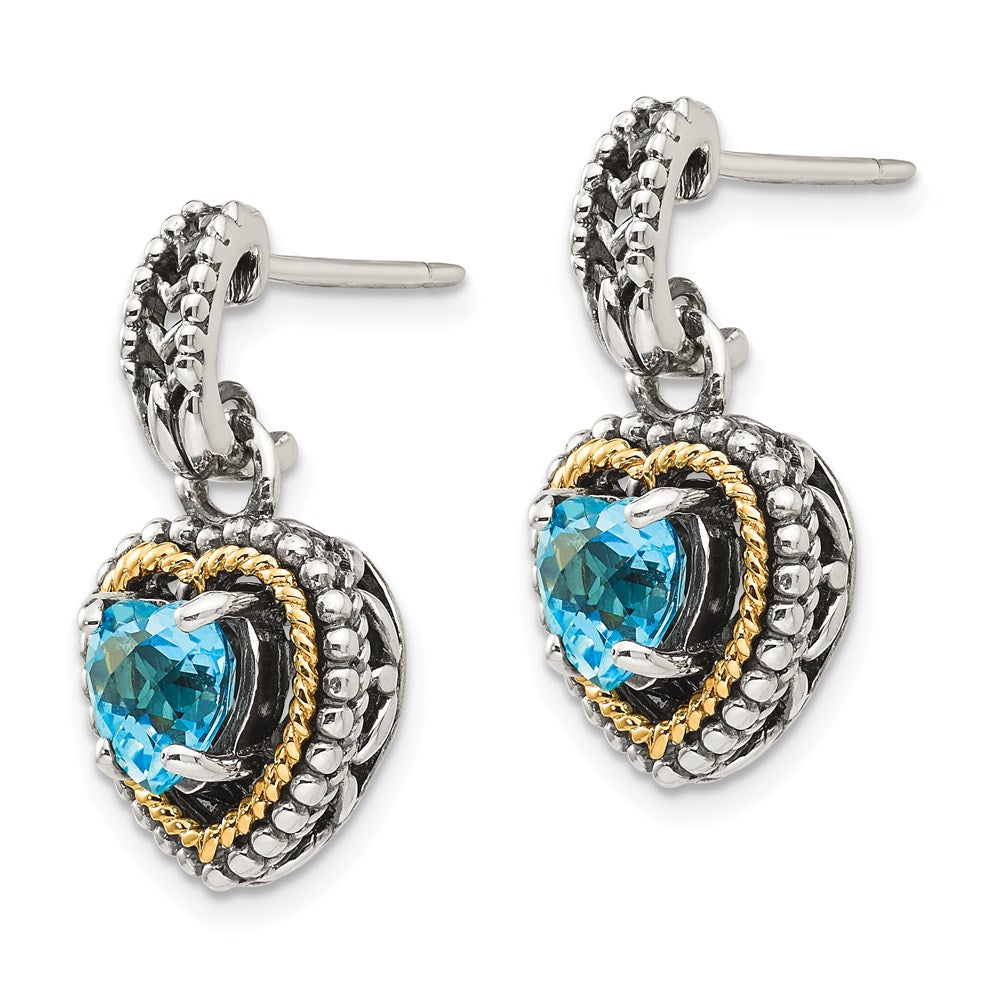 Shey Couture Sterling Silver with 14K Accent Antiqued Blue Topaz Heart Post Dangle Earrings