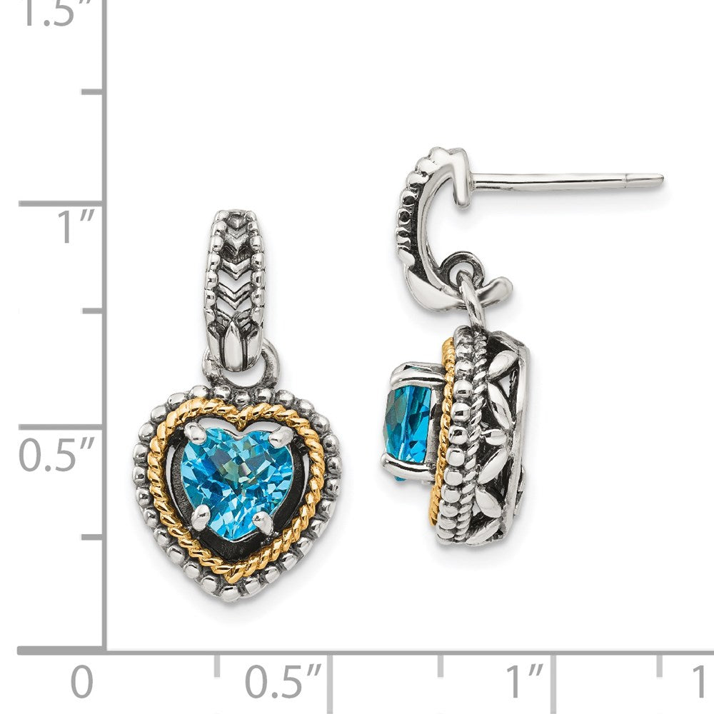 Shey Couture Sterling Silver with 14K Accent Antiqued Blue Topaz Heart Post Dangle Earrings