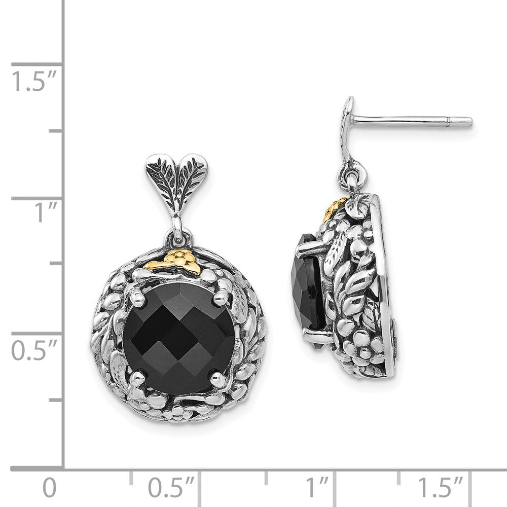 Shey Couture Sterling Silver with 14K Accent Antiqued Checkerboard-cut Black Onyx Post Dangle Earrings