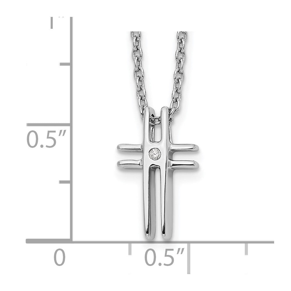 White Ice Sterling Silver Rhodium-plated 18 Inch Diamond Cross Necklace with 2 Inch Extender