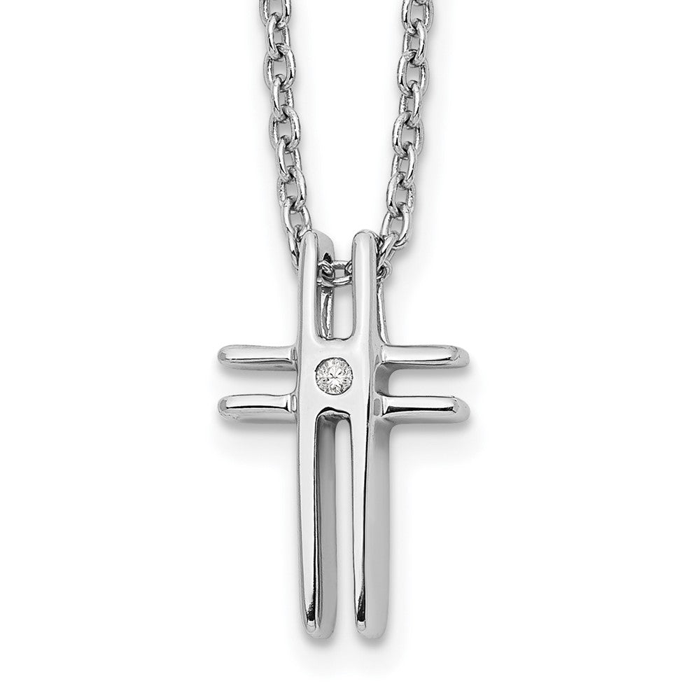 White Ice Sterling Silver Rhodium-plated 18 Inch Diamond Cross Necklace with 2 Inch Extender