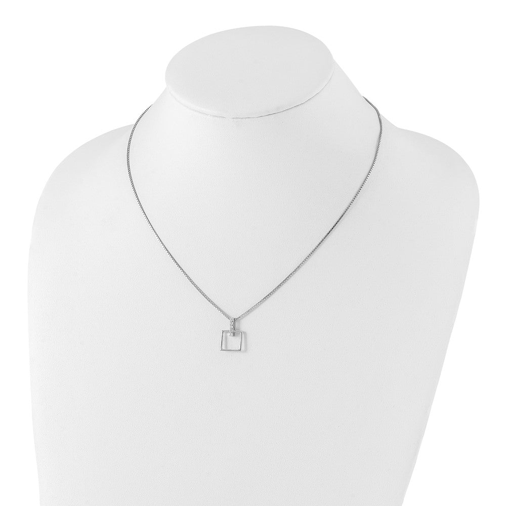 White Ice Sterling Silver Rhodium-plated 18 Inch Diamond Open Squared Necklace with 2 Inch Extender