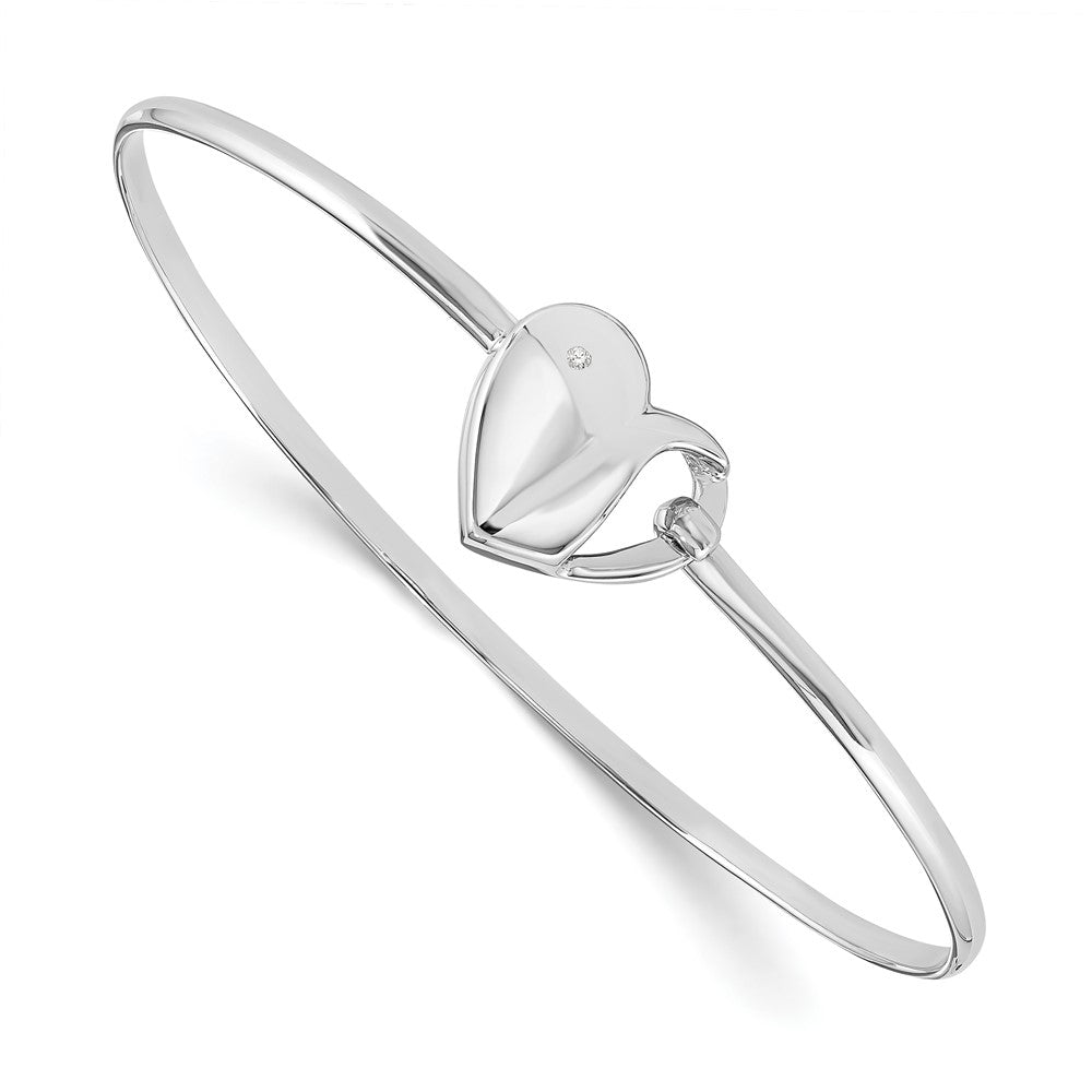 White Ice Sterling Silver Rhodium-plated Diamond Heart Bangle Bracelet