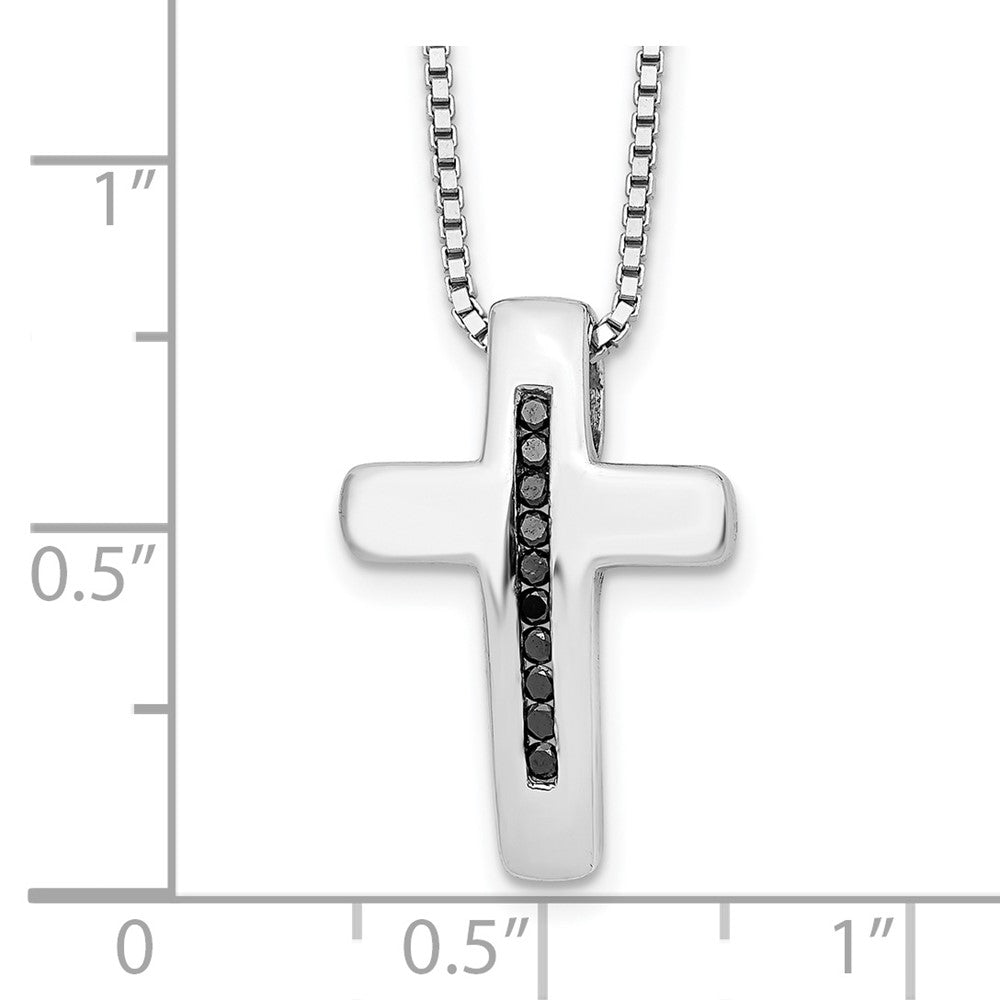 White Ice Sterling Silver Rhodium-plated 18 Inch Black Diamond Cross Necklace with 2 Inch Extender