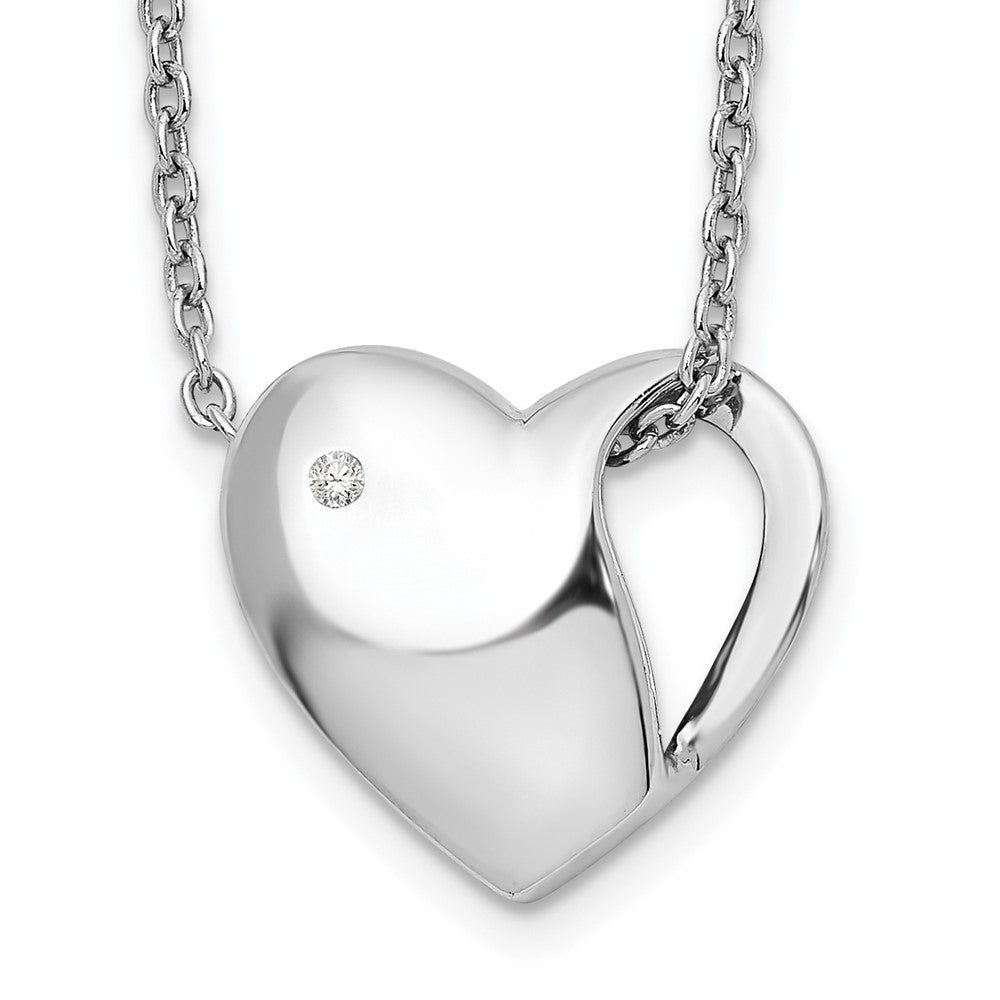 White Ice Sterling Silver Rhodium-plated 18 Inch Diamond Heart Necklace with 2 Inch Extender